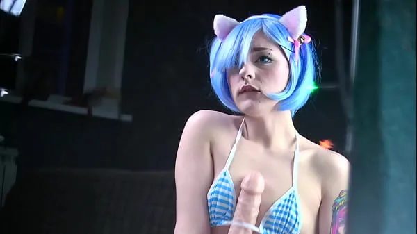 HD Cat girl Rem fuck her holes with this big dildo and squirts while getting orgasm - Cosplay Amateur Spooky Boogie power Videos