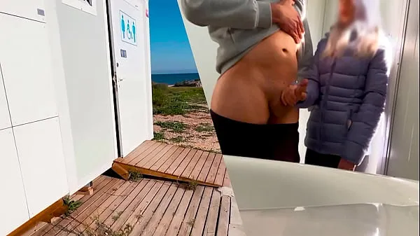 HD I surprise a girl who catches me jerking off in a public bathroom on the beach and helps me finish cumming power Videos