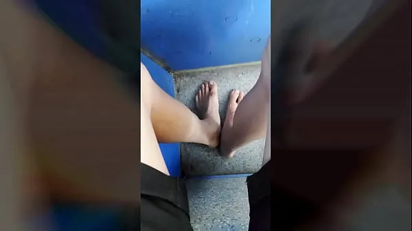 HD Twink walking barefoot on the road and still no shoe in a tram to the city kraftvideoer